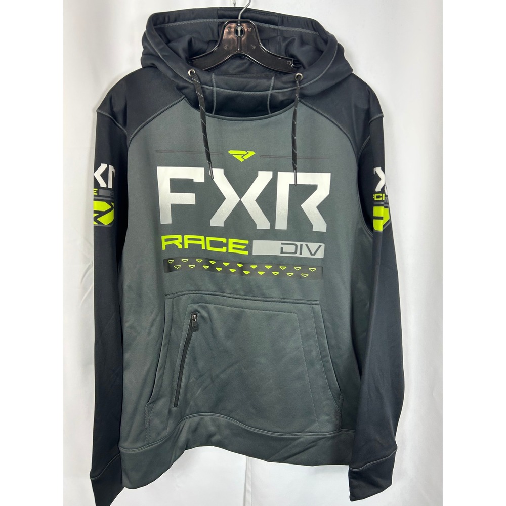 FXR Race Div Hoodie Charcoal Grey Black Lime Green Racing Sweatshirt Mens Medium